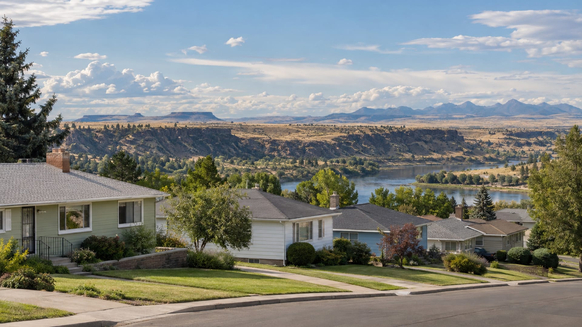 Mid-century homes on a bluff above the Missouri River in Black Eagle, MT
