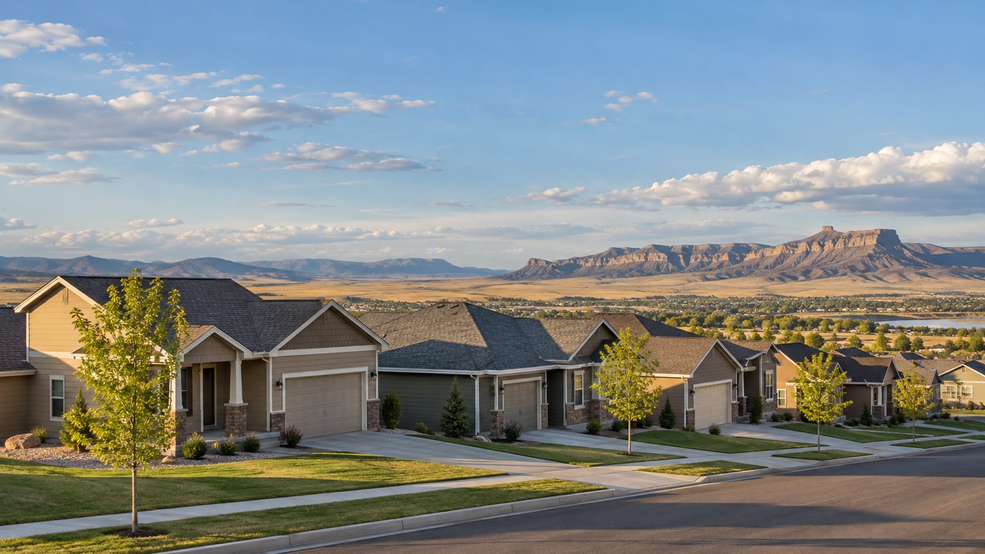 Tidy rows of family homes near Malmstrom Air Force Base under a wide Montana sky